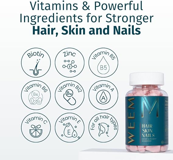 WEEM Hair, Skin & Nails Gummies – Extra Strength, Biotin Vitamins