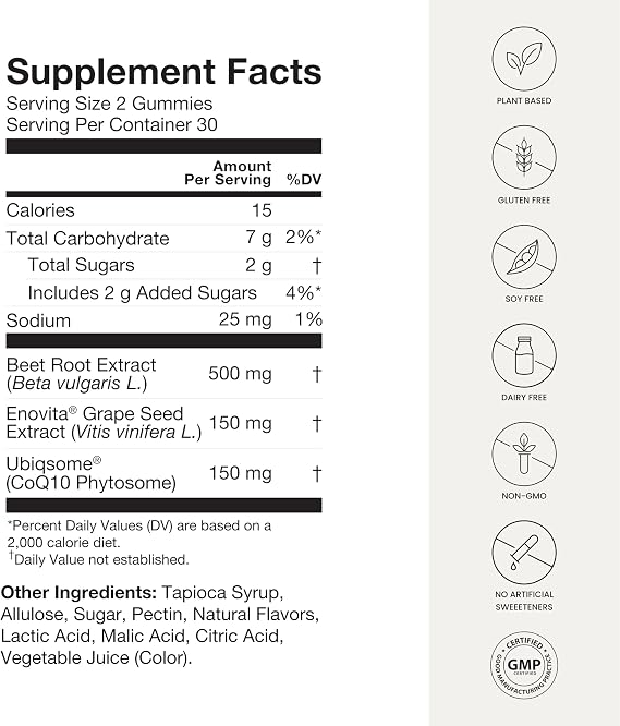 Humann SuperBeets Heart Gummies with CoQ10 & Pomegranate Berry – 60 Count