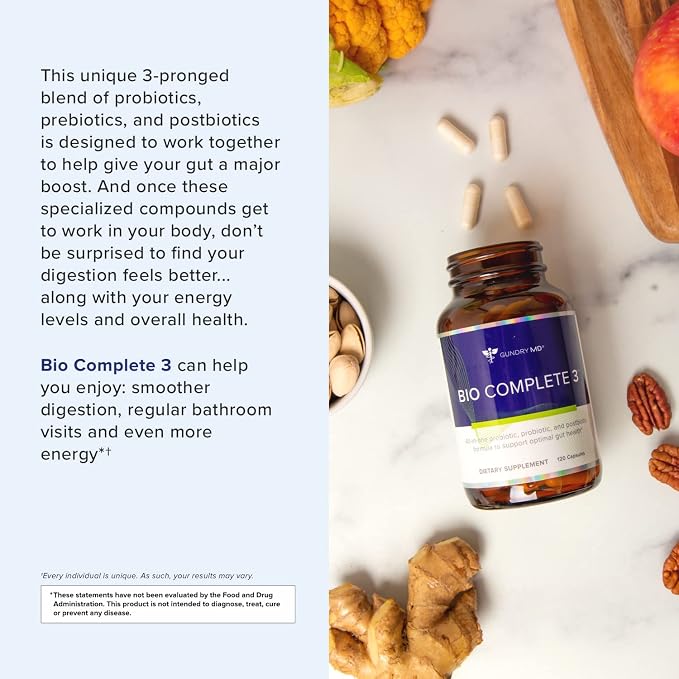 Bio Complete 3 - Gundry MD - Prebiotic, Probiotic, Postbiotic for Total Gut Health