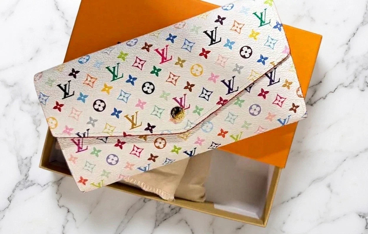 Louis Vuitton White Multicolor Takashi Murakami Sarah Long Wallet – Pink Interior with Box