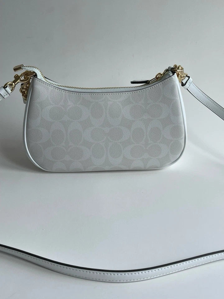 Coach Teri 2-Way Shoulder Bag in Signature Coated Canvas – White CA548 Crossbody Purse