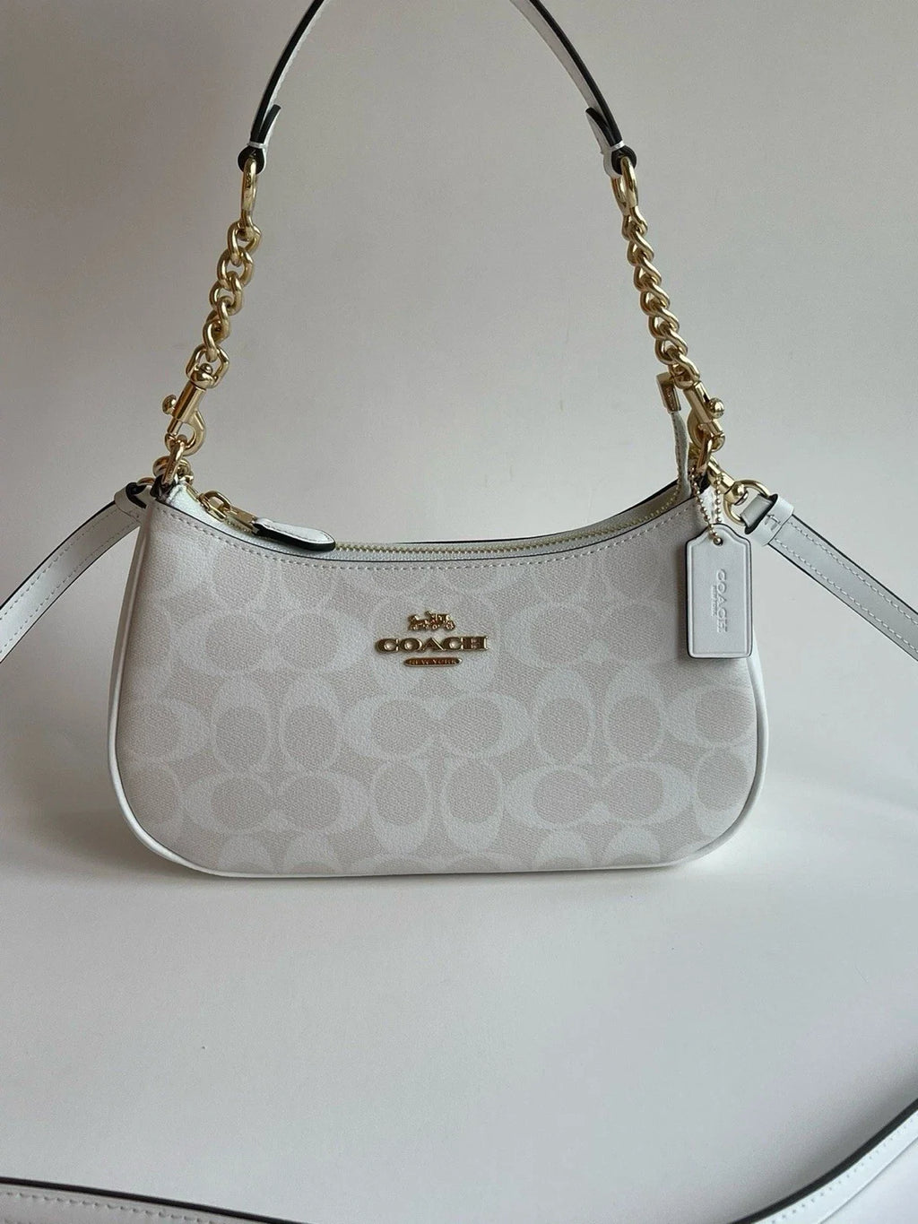 Coach Teri 2-Way Shoulder Bag in Signature Coated Canvas – White CA548 Crossbody Purse