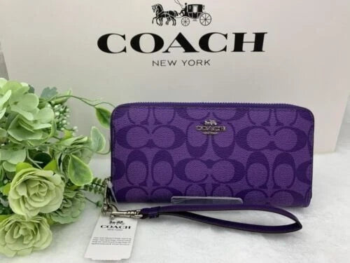 COACH C4452 Sports Purple Signature Long Zip Wallet