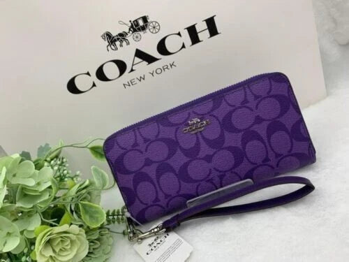 COACH C4452 Sports Purple Signature Long Zip Wallet