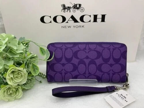 COACH C4452 Sports Purple Signature Long Zip Wallet