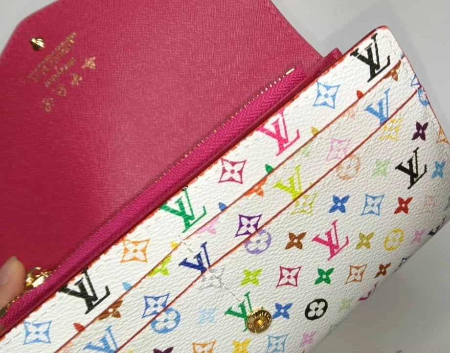 Louis Vuitton White Multicolor Takashi Murakami Sarah Long Wallet – Pink Interior with Box