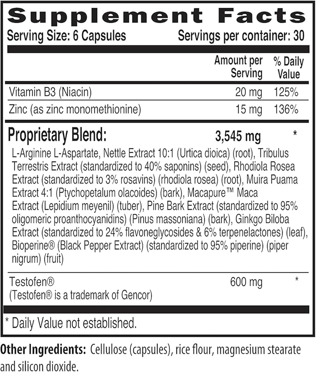 Testosterone Support Supplement – Energy, Strength & Metabolism Formula | 180 Capsules