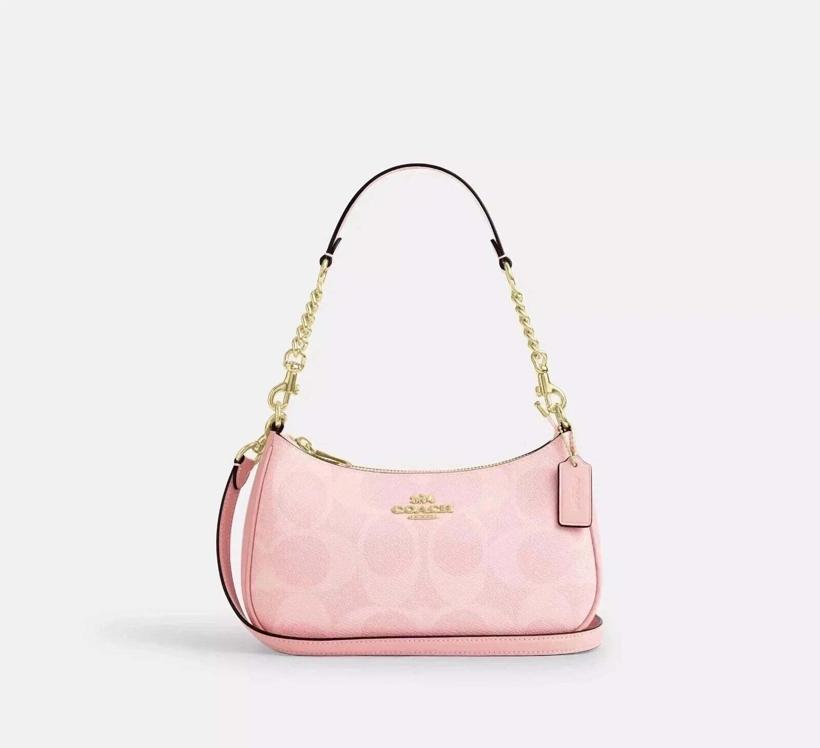 Coach Teri Shoulder Bag in Signature Canvas – Gold & Powder Pink Women's Handbag