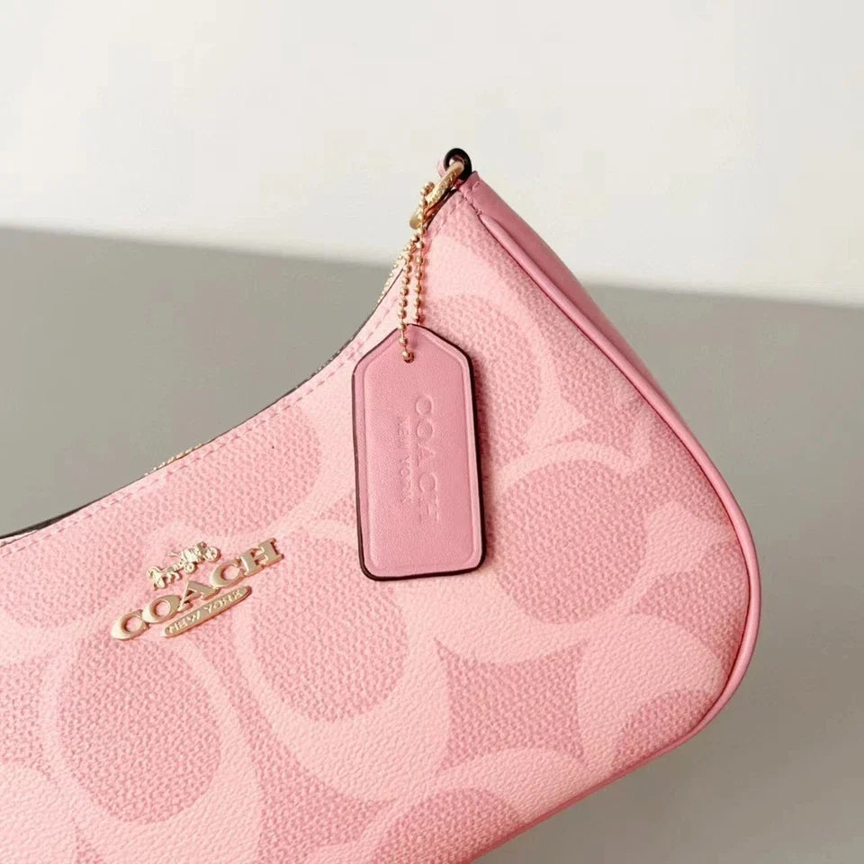 Coach Teri Shoulder Bag in Signature Canvas – Gold & Powder Pink Women's Handbag