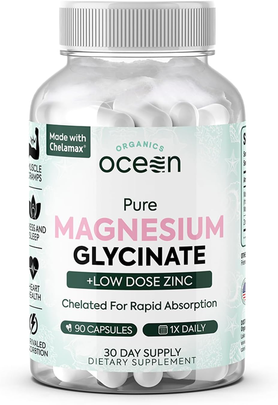 Chelated Magnesium Glycinate + Zinc – Daily Relaxation & Muscle Wellness Capsules 90 Count | Organics Ocean Pure