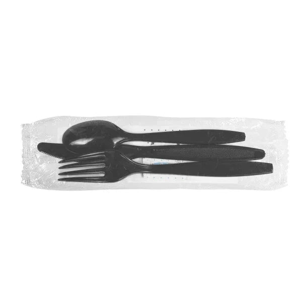 PS Plastic Heavy Weight Cutlery Kits with Salt and Pepper - Black