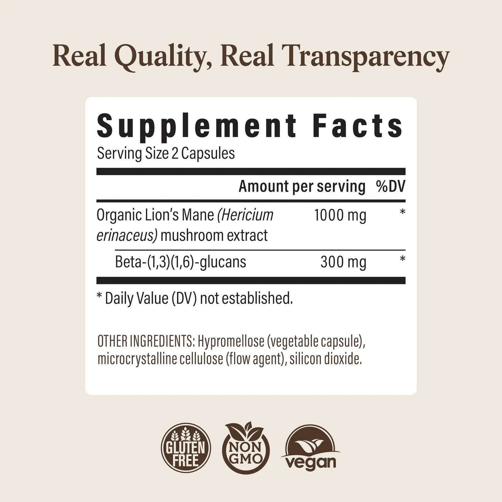 Real Mushrooms Organic Lions Mane Mushroom Capsules - 120 Count