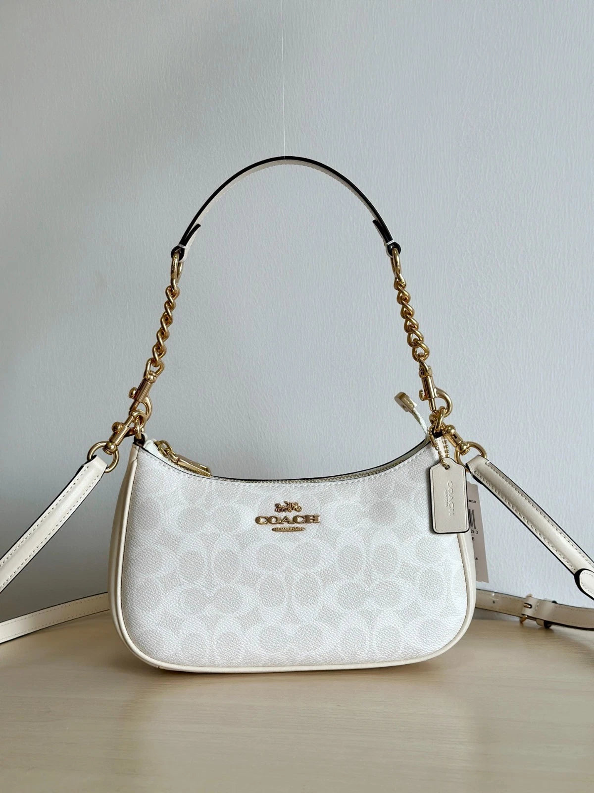 Coach Teri 25 Classic Canvas Monogram Glacier White Shoulder/Crossbody Bag