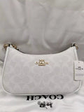 Coach Teri 2Way Shoulder Bag CA548 Signature Canvas White Smooth Leather