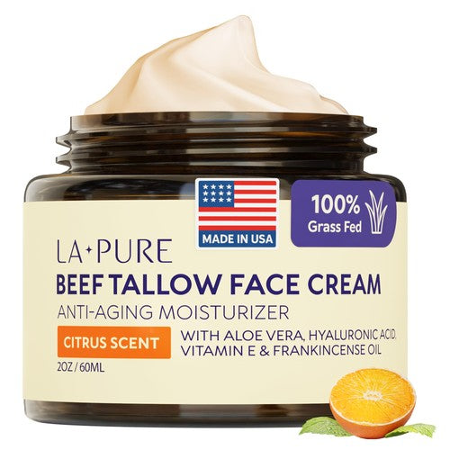 Beef Tallow Face Cream 4oz Grass-Fed with Aloe Vera & Hyaluronic Acid - Deep