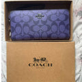 Coach Purple Signature PVC Zip Around Wallet Wristlet Leather