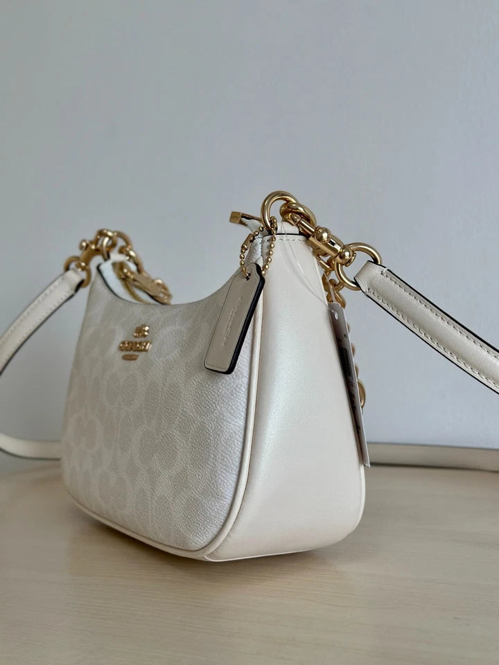 Coach Teri 25 Classic Canvas Monogram Glacier White Shoulder/Crossbody Bag