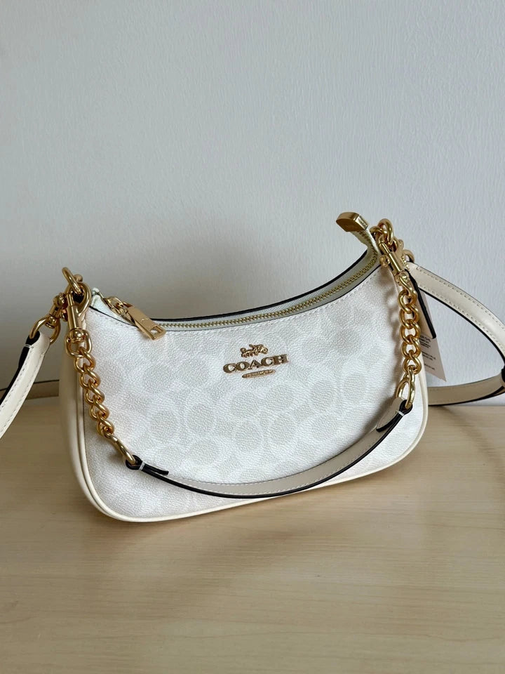 Coach Teri 25 Classic Canvas Monogram Glacier White Shoulder/Crossbody Bag