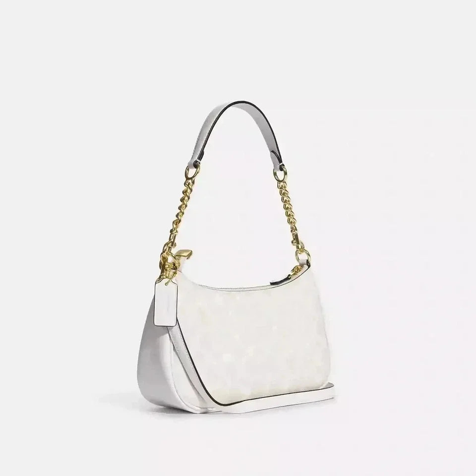 Coach Teri 2Way Shoulder Bag CA548 Signature Canvas White Smooth Leather