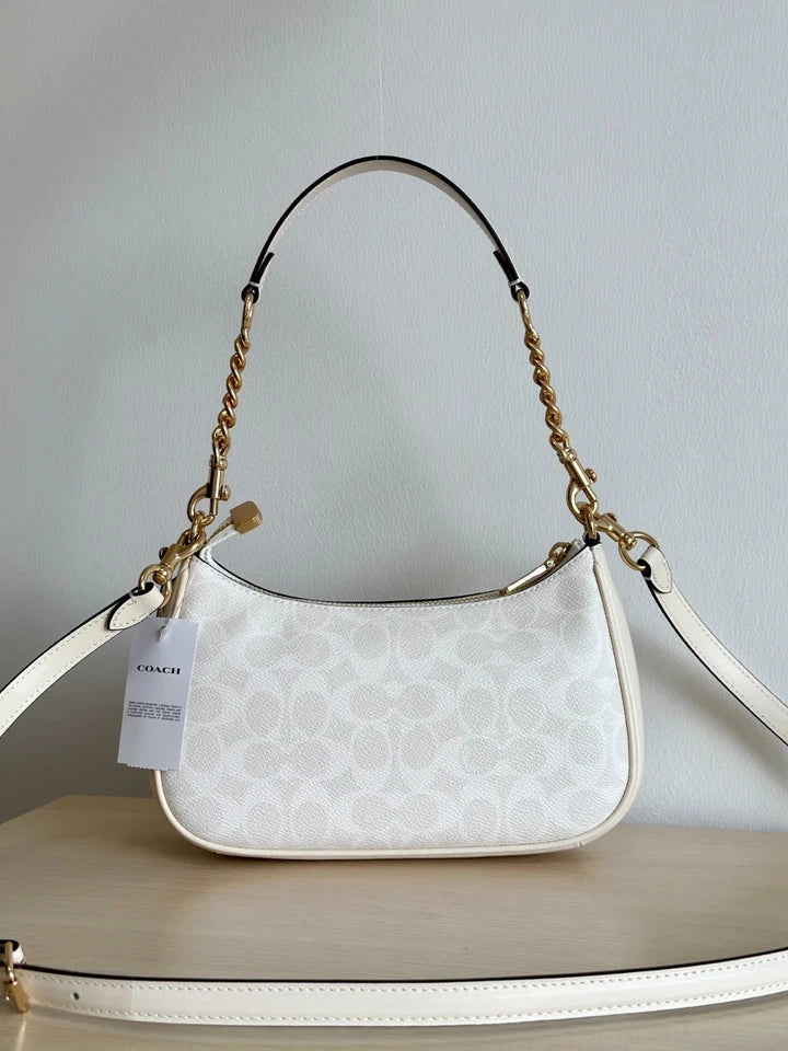 Coach Teri 25 Classic Canvas Monogram Glacier White Shoulder/Crossbody Bag